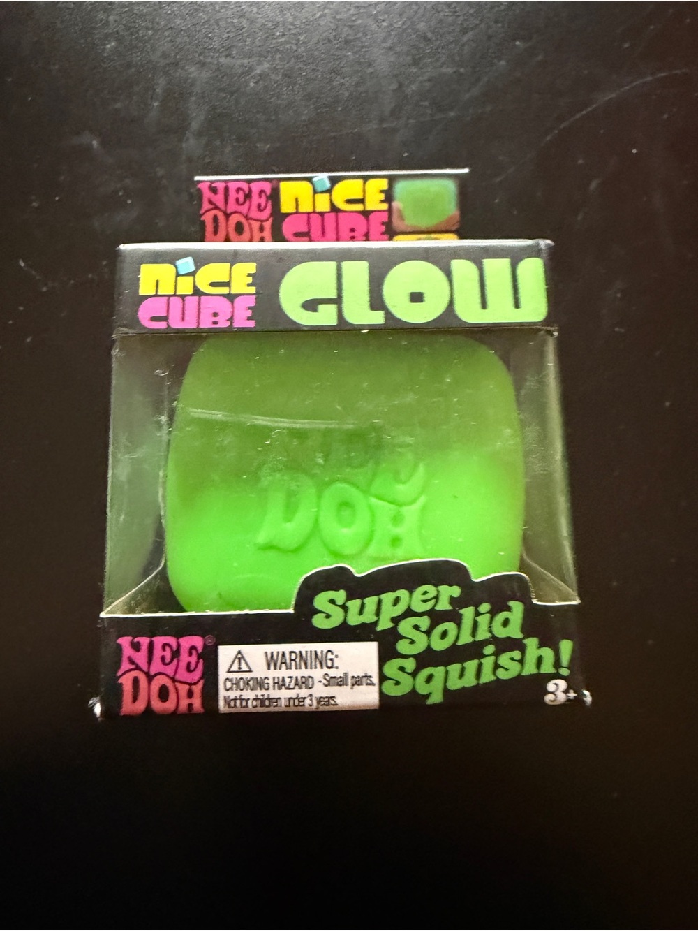 New Nee Doh Nice Cube Green Super Solid Squish Schylling GLOW Squishy Toy Cube